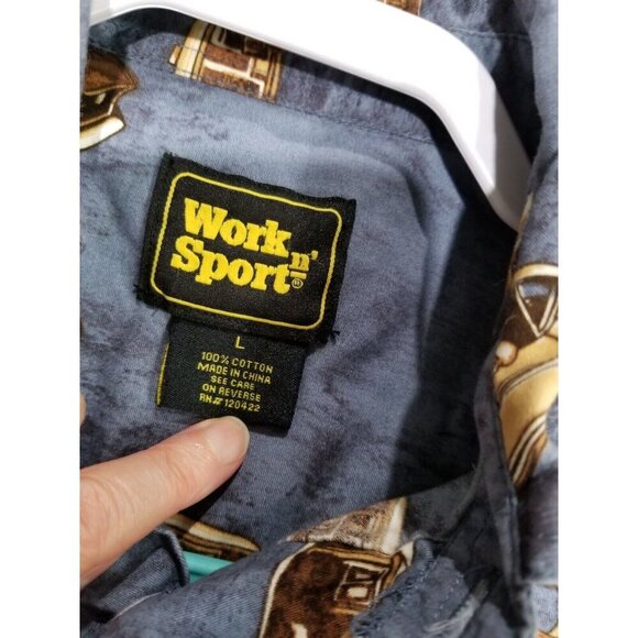 Work n' Sport Short Sleeve Button Down Shirt Classic American Muscle Cars Size L - Picture 3 of 7